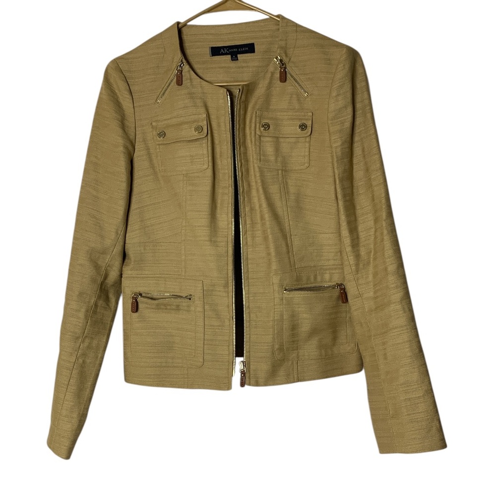 AK Anne Klein Women's Jacket Size 6 Beige Zip Front Career